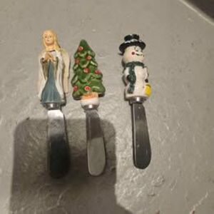 Christmas Cheese Spreaders Ceramic Set of 3 Tree Angel and Snowman